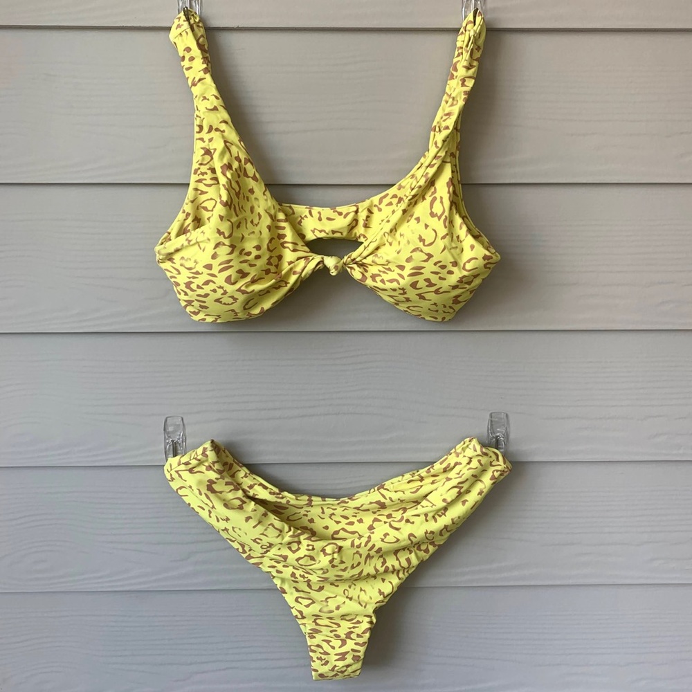 Neon Leopard Print High Leg Bikini Set